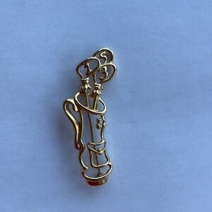 Gold tone Golf Bag with golf clubs pin/brooch vintage